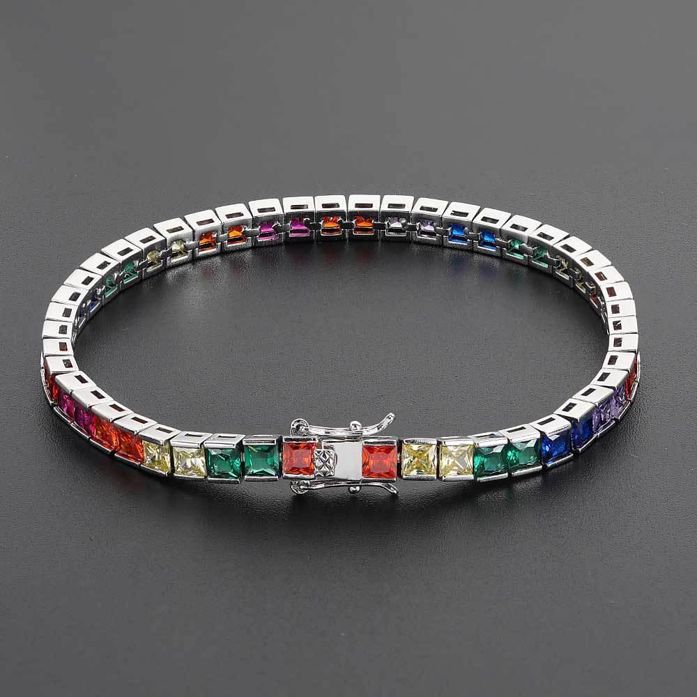 4mm Colorful Tennis Chain Bracelet with Square Zircon for Men | Caratix Jewelry - CaratixJewelry